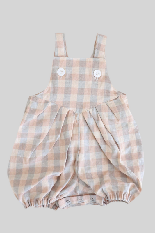 The Little Pleated Romper - Pink Check